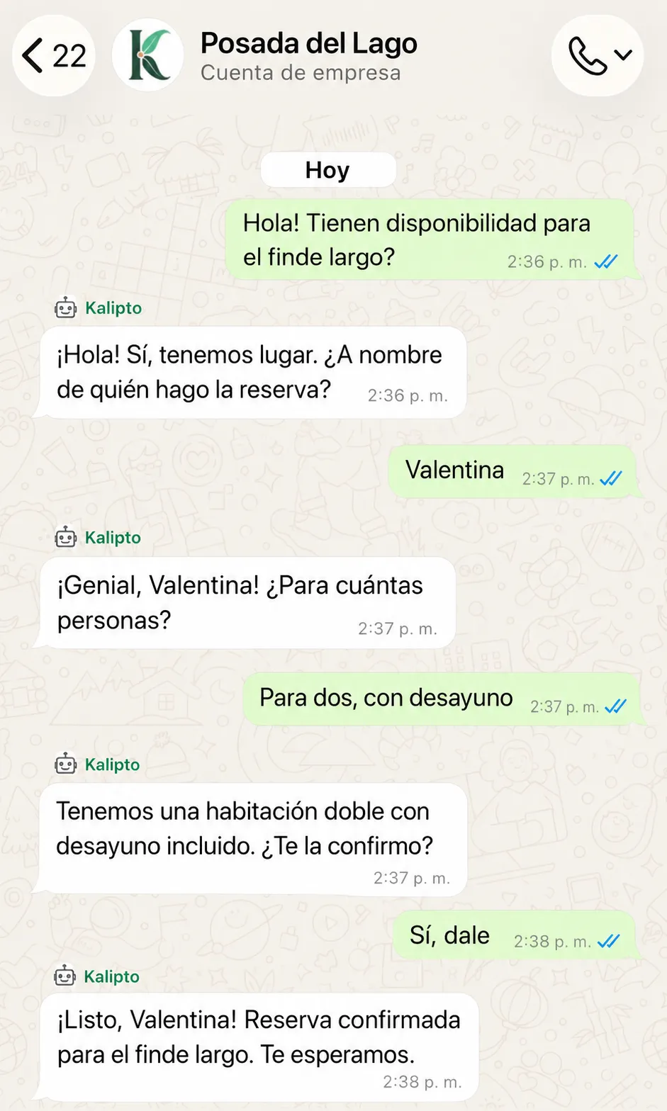 Chat de ejemplo — Hotelería y turismo