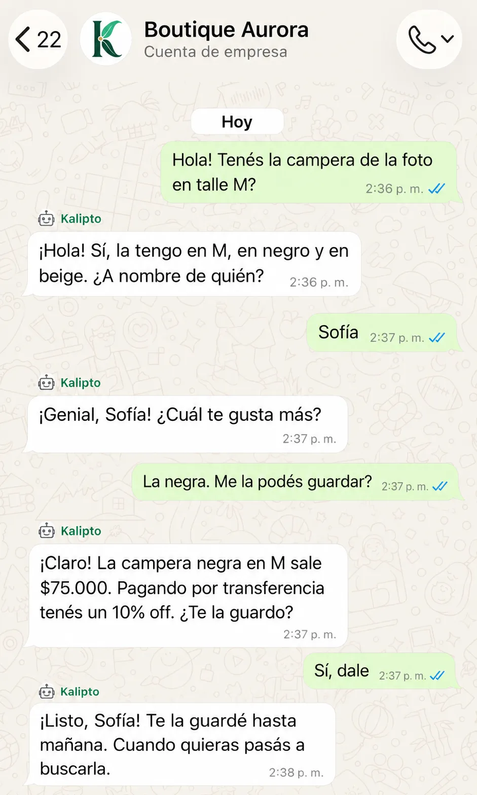 Chat de ejemplo — Retail