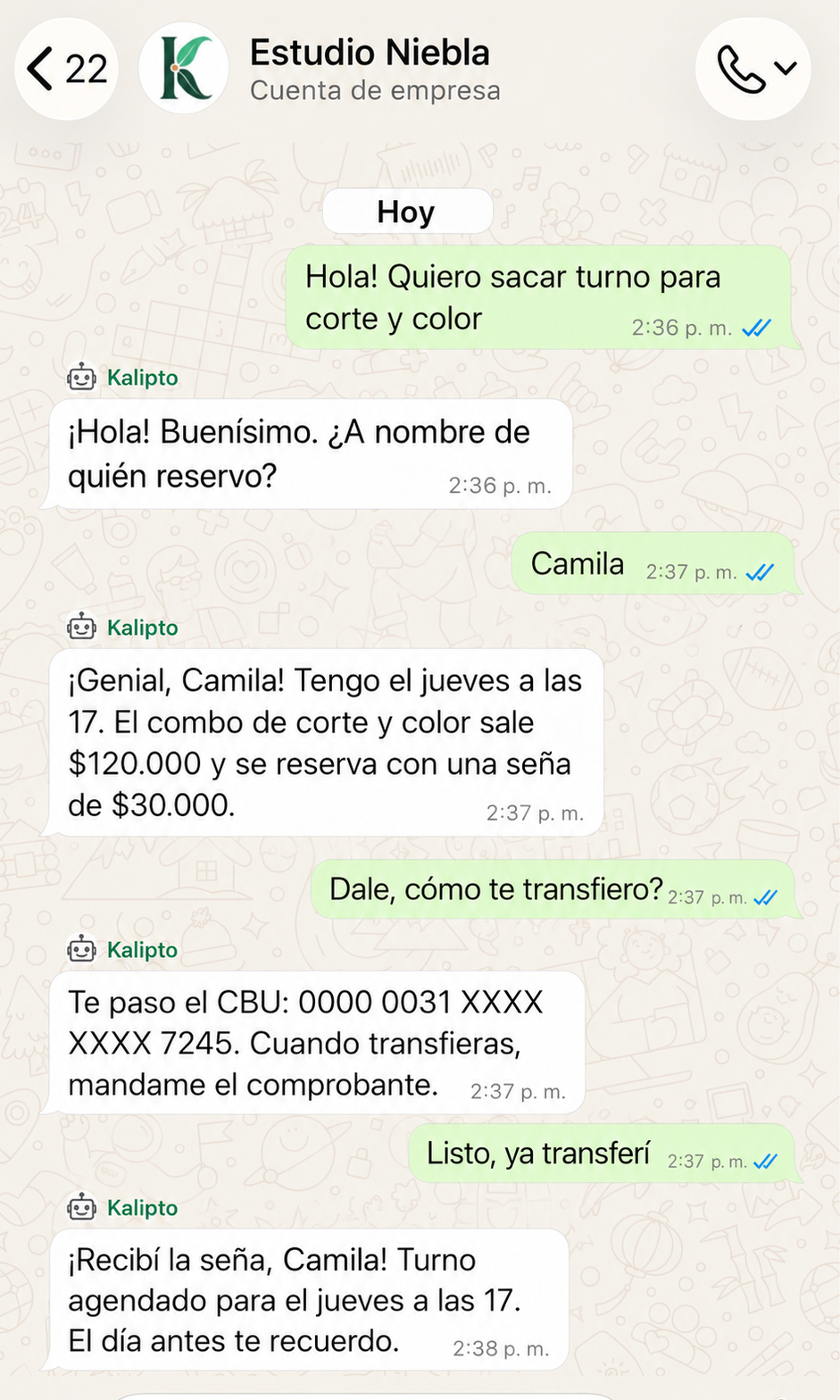 Chat de ejemplo — Belleza y estética