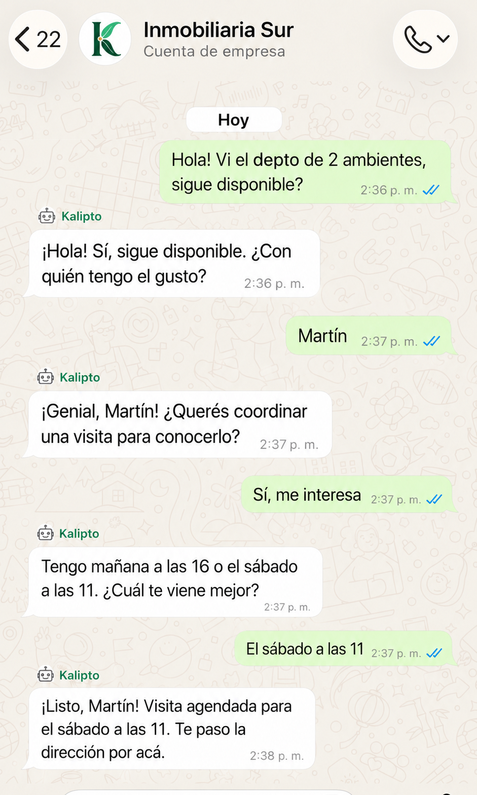 Chat de ejemplo — Bienes raíces